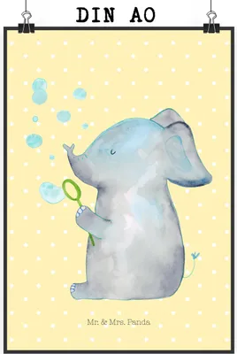 Produktbild von Mr. & Mrs. Panda Bild Elefant Seifenblasen DIN A0 - Gelb Pastell - Geschenk, Kunstdruck, Heimat, Elefanten, drucke, Liebesspruch, poster, wanddeko, Liebe, Lustige Sprüche