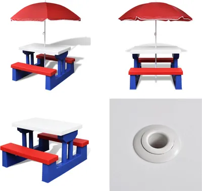 Produktbild von vidaXL Kinder Picknicktisch mit Bänken Sonnenschirm Mehrfarbig - Kindertisch - Kindertische - Kindersitzgruppe - Kindersitzgruppen