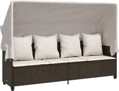 Produktbild von vidaXL Sonnenliege mit Dach und Kissen Braun Poly Rattan