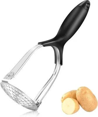 Productafbeelding van Roestvrijstalen Aardappelstamper met Rubberen Handgreep - Keukenstamper voor Groenten en Aardappelen, Vaatwasmachinebestendig
