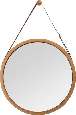 Produktbild von Wandspiegel,Badspiegel, Rundspiegel, mit Verstellbarer Lederband,aus Bambus (38cm)