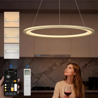 Produktbild von doporro Moderne LED Pendelleuchte – 40cm Dimmbare Esszimmerlampe hängend mit App & Fernbedienung, 3000–6000K, CRI≥95 höhenverstellbar Gold Luvina01