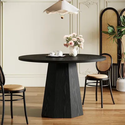 Immagine prodotto di Tavolo rotondo da pranzo, diametro 118 cm, nero, per 4 persone, con base