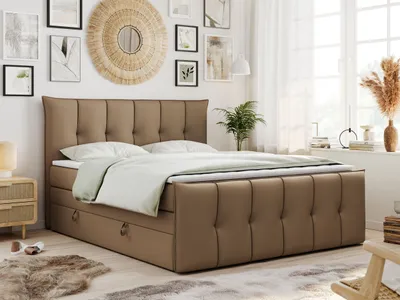 Produktbild von King Boxspringbett 140x200, Boxspringbett 140x200 mit Bettkasten und Matratze H4, Polsterbett 140x200 mit Matratze, Bett 140x200 mit Bettkasten, PREMIUM-11-KING - 140x200 - Braun - Kunstleder - H4