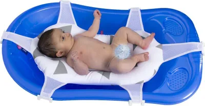 Produktbild von Baby BadeNetz Grau/Weiß Bade-Hängematte Waschnetz Badesitz Sevibaby Badewannensitz 572-13