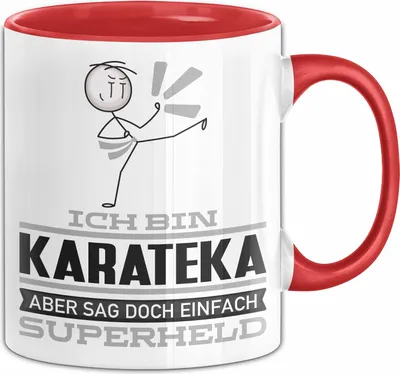 Produktbild von Karateka Geschenk Tasse Ich Bin Karateka Aber Sag Doch Einfach Superheld Lustige Geschenkdiee für Karateka Kaffee-Becher (Rot)