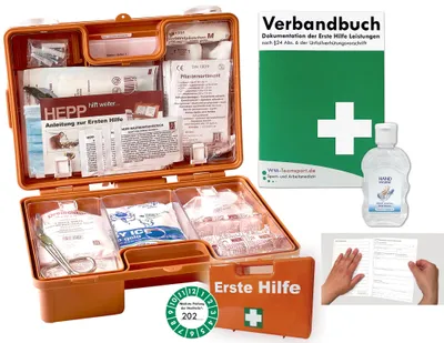 Produktbild von Verbandskoffer /Verbandskasten (K) Typ C - INKL. 90° ARRETIERUNG Erste Hilfe -akt. DIN 13157 (Betriebe) -DSGVO- INKL. PERF. VERBANDBUCH +Hygiene-Gel