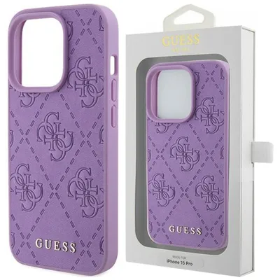 Produktbild von Guess Leder 4G Stamped Hülle für iPhone 15 Pro  Lila Handyhülle