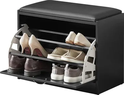 Produktbild von SoBuy Schuhbank Schuhregal Schuhschrank Sitzbank mit 1 Klappen | schwarz | 60 x 30 x 47 cm