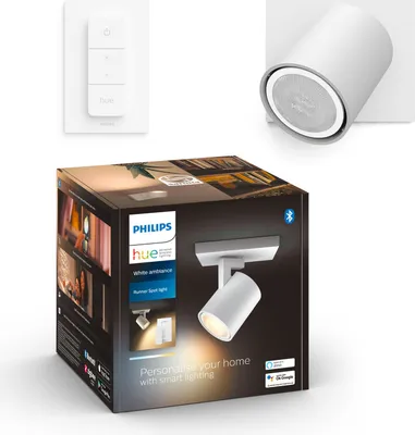 Produktbild von Philips Hue White ambience Runner Einzelspot weiß + Dimmschalter, Intelligentes Leuchtmittel, Bluetooth, Weiß, LED, Metall, GU10