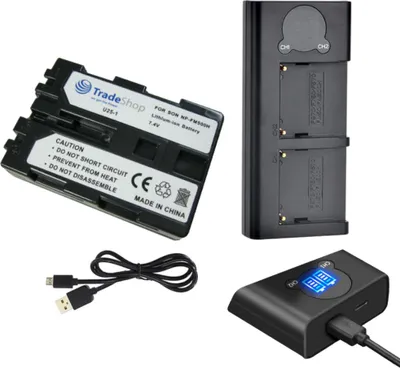 Produktbild von Trade-Shop 2in1 Set: Akku 2000mAh + Micro-USB Typ-C Doppel Dual LCD Schnellladegerät für Sony NP-FM500 NP-FM500H NP-FM55H CS-FM55H CS-FM500H