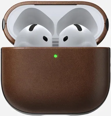 Image de Nomad Modern cuir coque AirPods 4 – Conçu pour s'adapter précisément aux AirPods 4 – Protège vos AirPods contre l'usure quotidienne – Donne à vos AirPods un aspect raffiné en cuir - Marron