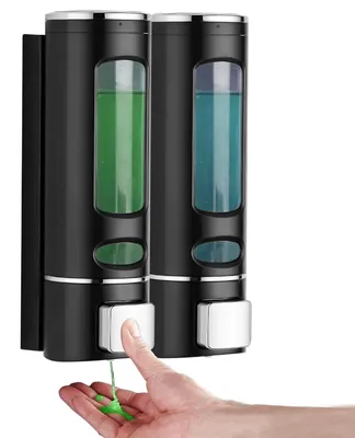 Produktbild von Wandmontierter Seifenspender, 2 x 400 ml Shampoo-Spender für unter die Dusche, schwarz, kein Bohren erforderlich, Badezimmer-Seifenspender-Set für Flüssigseife und Spülung