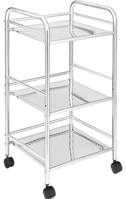 Rollwagen aus verchromtem Stahl, 3 Ablagen, 4 Rollen, 40x35x75 cm