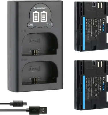 Produktbild von 2x Akku + LCD Lader für Canon LP-E6NH 2040mAh EOS R5 R6 Mark II R7 90D 7D XC15