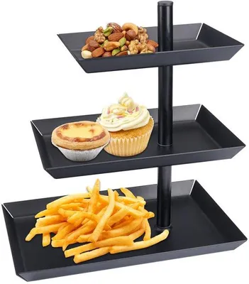 Image de Étagère en métal noir Unyqoos® (3 niveaux) pour présenter élégamment des desserts, des pâtisseries et des amuse-bouches