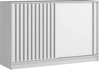 Obrázek produktu pro Komoda BETTSO Příborník s posuvnými dveřmi Skříňka s lamelami Úložná skříňka 150x94x45cm LAY bílá šedá Lamely