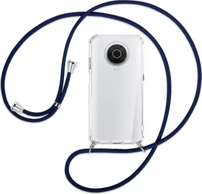Produktbild von Handykette Backcover-Schutzhülle mit Band (Metall silberfarben) für Nokia G10, G20 (Nokia 6.3) - dunkelblau