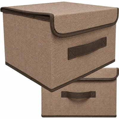 Zdjęcie produktu dla Pudełko organizer składany 26x20x16 cm z pokrywą brązowy pojemnik do szafy garderoby na półkę tekstylia drobiazgi