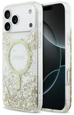 Image de GUESS étui pour IPHONE 17 Pro Max compatible avec MagSafe GUHMP17XRGRGED (Resin Bottom Glitter) or