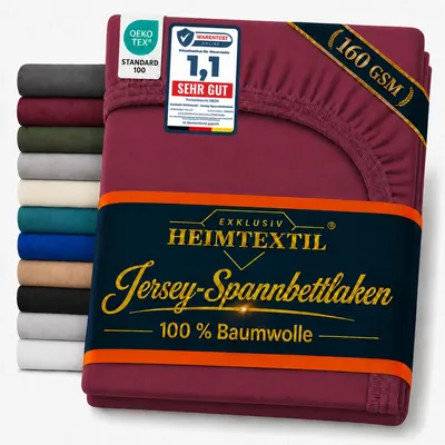 Produktbild von EXKLUSIV HEIMTEXTIL Jersey Spannbettlaken Deluxe 200 x 200 cm Bordeaux 160 GSM, 100% Baumwolle   Bed-Sheet Bettlaken Spannbetttuch Topper Leinentuch