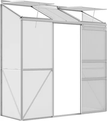 Produktbild von Gewächshaus Tomatenhaus Treibhaus mit Schiebetür und Aufklappbaren Dachfenstern aus Polycarbonat und Aluminium Silber 192 x 68 x 196 cm für Gartenpflege