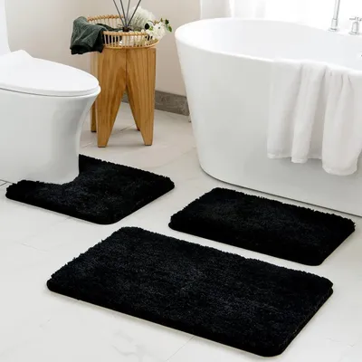 Image de Tapis de bain antidérapant, doux, absorbant, 60x100 cm - Noir
