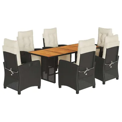 Produktbild von 9-tlg. Garten-Essgruppe mit Kissen Schwarz Poly Rattan