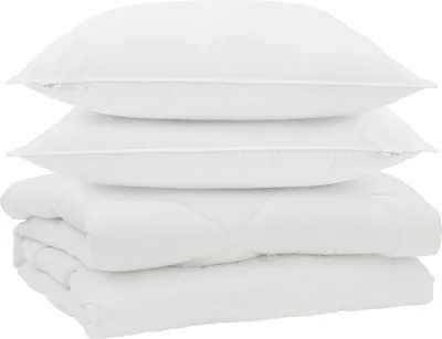 Image de vidaXL : Ensemble de couettes avec oreillers, 3 pièces, blanc, microfibre
