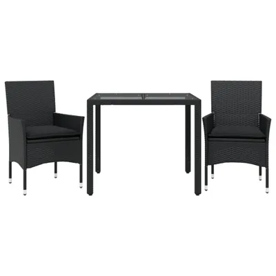 Immagine prodotto di vidaXL set da pranzo da giardino a 3 pezzi con cuscini in vetro nero poli rattan