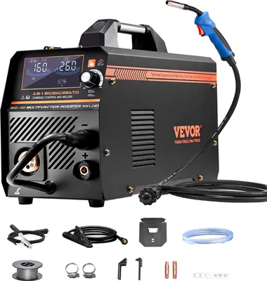 Produktbild von VEVOR MIG-Schweißgerät, 160 A Welder, synergetische MIG-Schweißmaschine, 4-in-1-Gas/MIG/MMA/Lift TIG-Mehrprozess-Schweißer mit IGBT-Wechselrichtertechnologie und LCD-Bildschirmanzeige