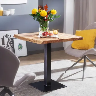 Produktbild von WOHNLING Esstisch Baumkante 80 x 75 x 75 cm Akazie Massivholz Esszimmertisch Kleiner Holztisch Esszimmer Designer Küchentisch Quadratisch
