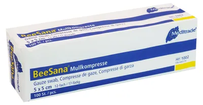 Produktbild von Meditrade BeeSana Mullkompresse unsteril, 12-fach, 5 x 5 cm
