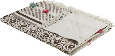 Obrázek produktu pro BELIANI Přikrývka hnědá a béžová bavlněná 130 x 180 cm geometrický vzor přírodní design ložnice obývák