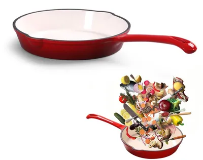 Immagine prodotto di Padella smaltata con manico lungo – ideale per cucinare e per campeggio