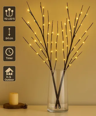 Produktbild von LED Deko Zweig 84 cm Schwarz mit 112 warmweißen LEDs, Timerfunktion, Batteriebetrieben, IP44 für Innen & Außen, flexible Äste