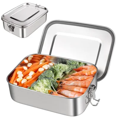 Produktbild von Lunchbox, 1400 ml Edelstahl-Bentobox mit 2 Fächern, auslaufsicher, Lebensmittelbehälter, BPA-frei, für Kinder und Erwachsene, Schule und Büro