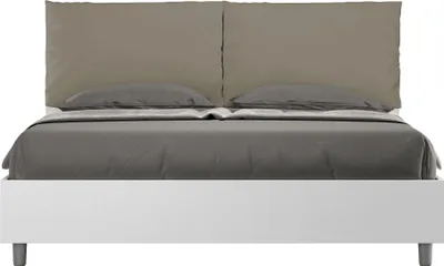 Produktbild von ITYHOME - Bett mit Lattenrost 160x200 Esche weiß Kopfteilkissen mit Kunstlederbezug Cappuccino Egos Antea