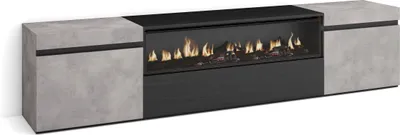 Produktbild von TV-Schrank, Lowboard, 200x35x45cm, Für TV-Geräte bis zu 80", Elektrokamin, Zementgrau