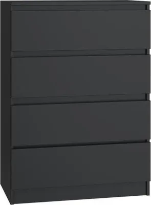 A front view of a dark gray chest of drawers.