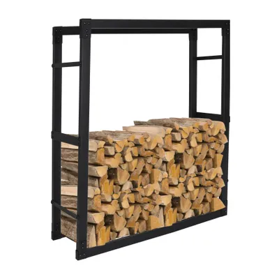 Zdjęcie produktu dla Bettizia – Regał na drewno kominkowe, kosz na drewno, wysuwany stojak na drewno opałowe, metalowy, czarny. Długość: 60/80/100 cm, wysokość: 100/125/150 cm