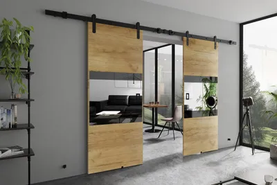 Obrázek produktu pro KIER FURNITURE MIA DUO – Kompletní sada posuvných dveří – 212x205x1,6 cm - Dub Craft