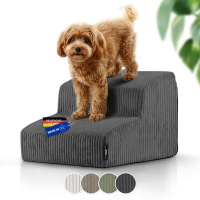 Image de Escalier pour chiens de petite taille avec coupe-tube | Fabriqué dans l'UE | Escalier pour animaux de compagnie avec base antidérapante | Escalier pour chat avec revêtement en velours lavable | Rampe pour chien avec rembourrage en mousse | 39 x 41 x 30 cm