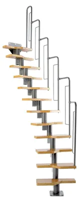 Produktbild von Raumspartreppe mit 12 Stufen Höhe 240,5-292 cm aus Multiplex mit Buche-Deckfurnier, gerade bis 1/4-gewendelt inkl. Geländer