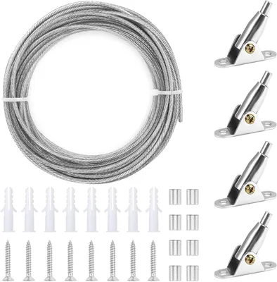 Imagen del producto de Cable de acero de 2 mm x 10 metros, con revestimiento de PVC, con 4 soportes de esquina, para fijaciones