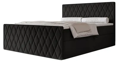 Produktbild von Boxspringbett PONTI III 140x200 Rautenmuster Fußteil Bettkasten Bonellmatratze Schwarz