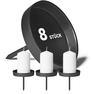 Produktbild von Novaliv 8X Kerzenpick flach 8,5cm Schwarz Aluminium Weihnachtskranz Kerzenständer Adventskranzdeko Kerzenhalter Adventskranz Adventskerzenhalter Kerzenteller zum Stecken rund Kerzenpin - ohne Kerzen