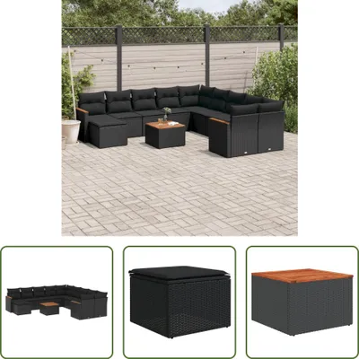Produktbild von The Living Store 12-tlg. Garten-Sofagarnitur mit Kissen Schwarz Poly Rattan