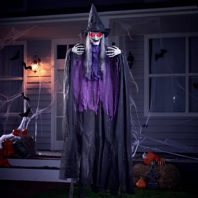 Produktbild von Halloween-Hexe 182 cm animiert mit leuchtenden Augen & Sound, JOYIN Deko