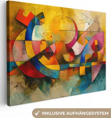 Produktbild von Leinwand Bilder 80x60 cm - Abstrakt Geometrisch, moderne Wanddeko für Wohnzimmer